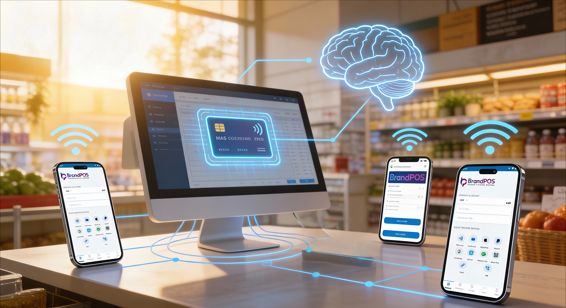 Visuelle Zeitleiste, die die Entwicklung der POS-Systeme von mechanischen Kassen zu mobilen Apps zeigt