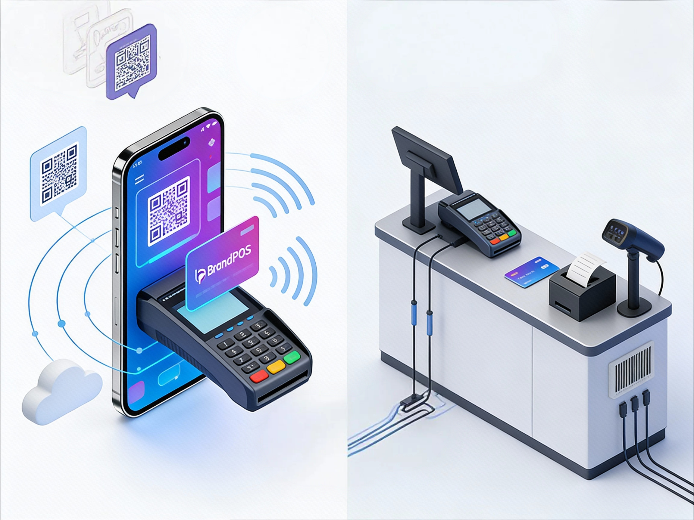 Infografik zum Vergleich von SoftPOS-Mobilzahlungen vs. traditioneller Kassensystem-Hardware-Einrichtung 2026
